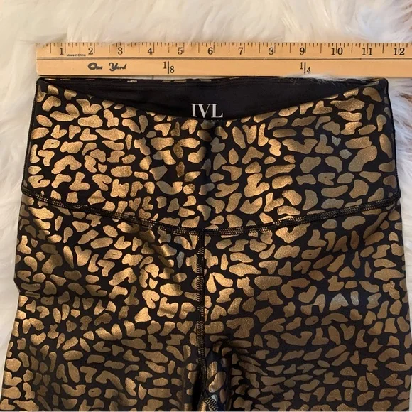IVL Collective Gold Metallic Cheetah Animal Print Chi Chi Foil HW Leggings Sz 6 - Picture 4 of 10